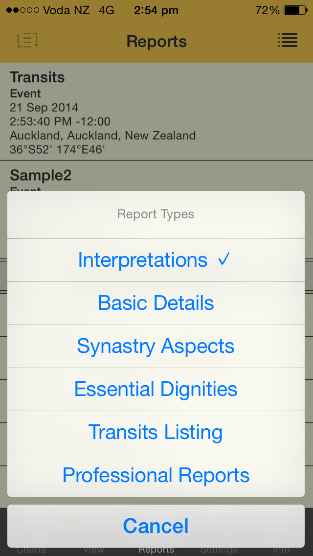 Reports - selecting the report type