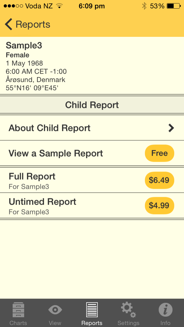 Reports - Professional Child options